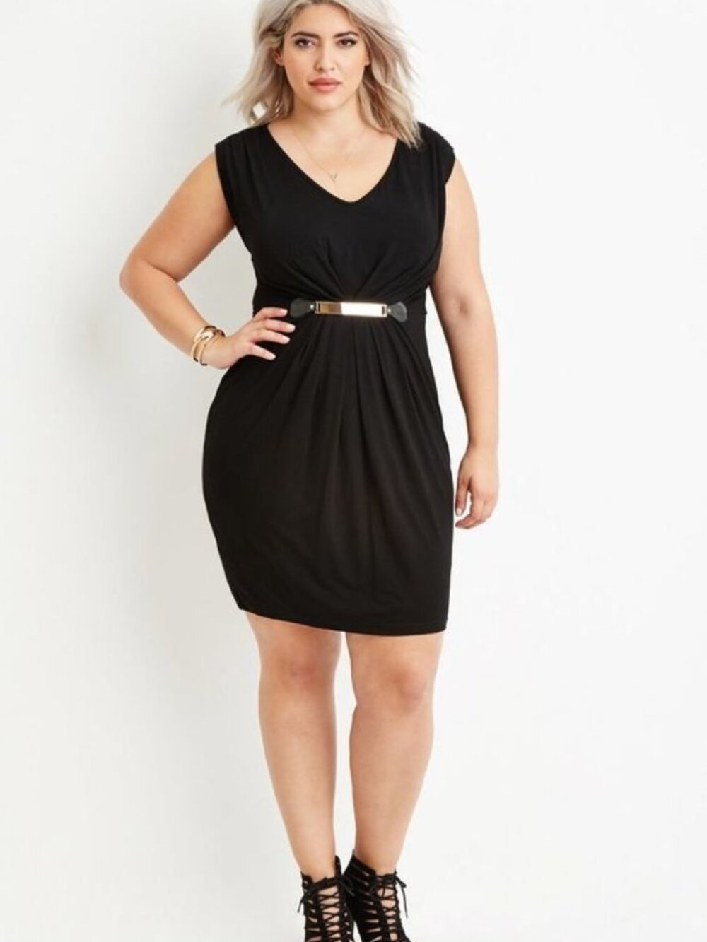 Forever 21 Plus Size Black Pleated Sheath Dress 1X